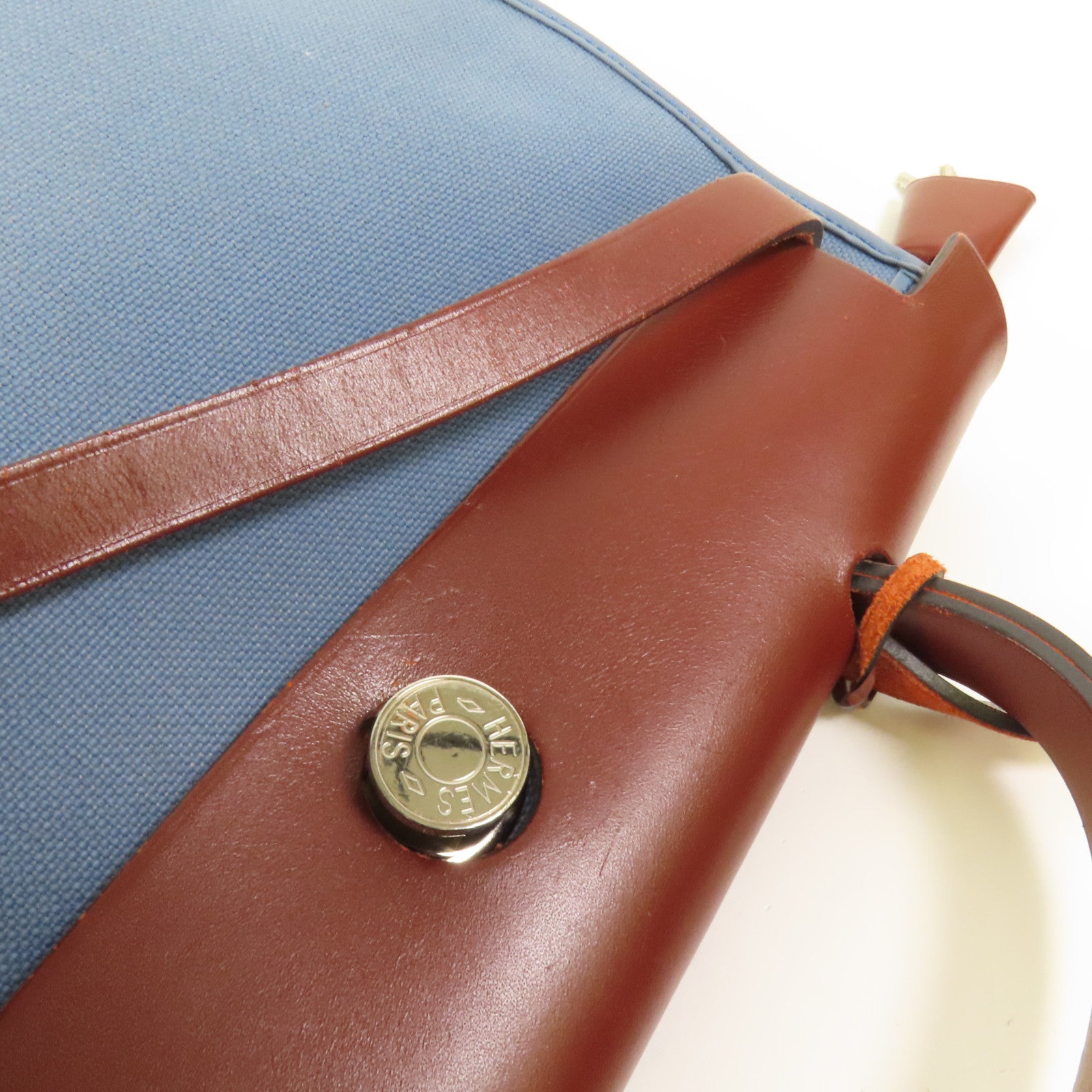 HERMES 帆布HerBag PM銀扣手挽肩背兩用袋Blue Agate
