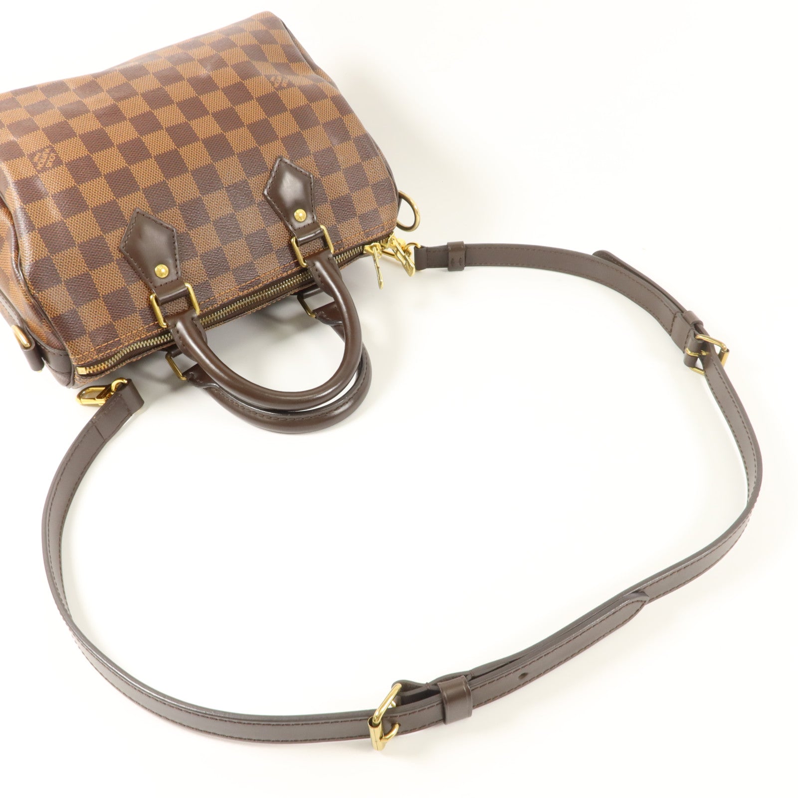 LOUIS VUITTON Damier Speedy Bandouliere 25金扣手挽肩背兩用袋棕色