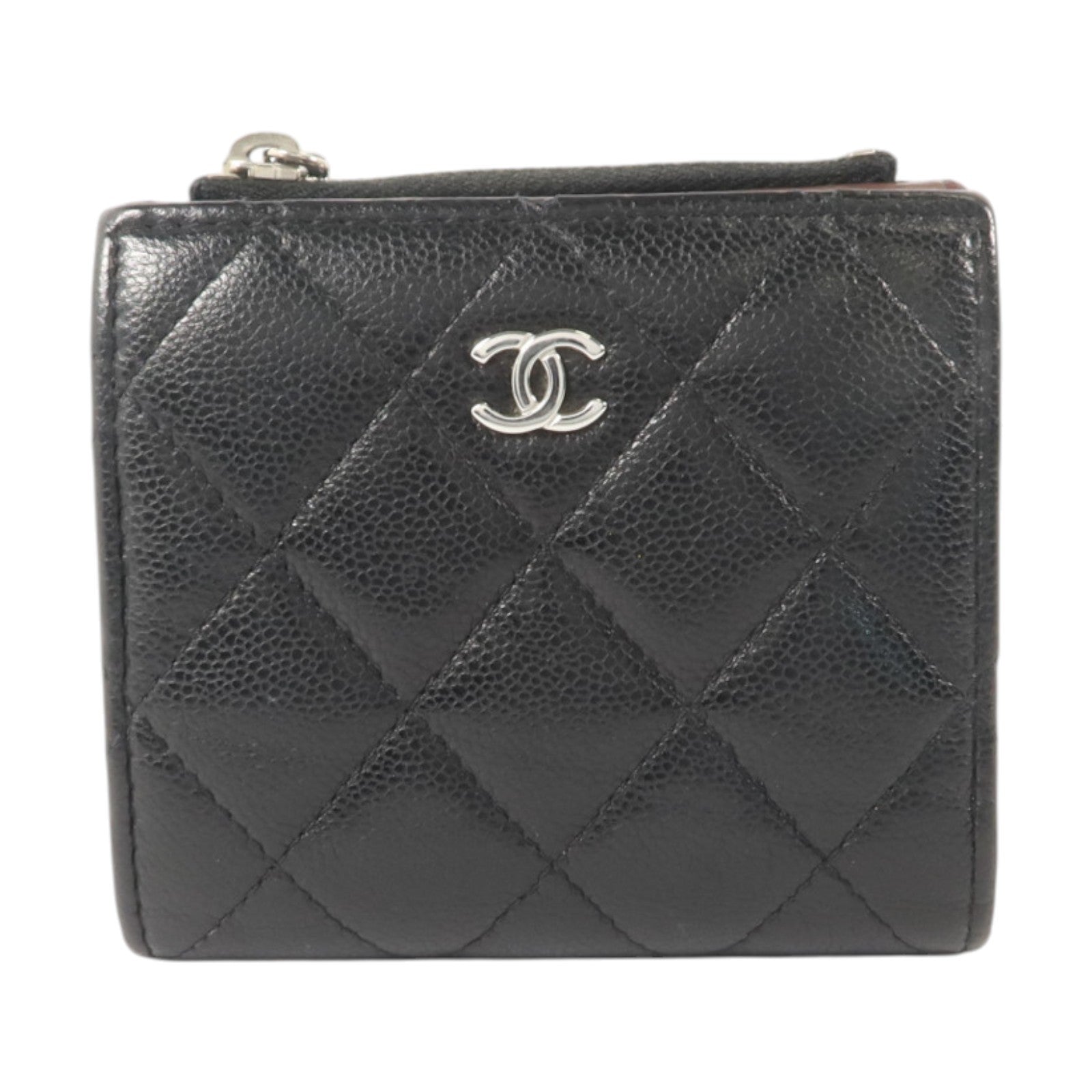 CHANEL 牛皮皮革Compact Wallet銀扣錢包