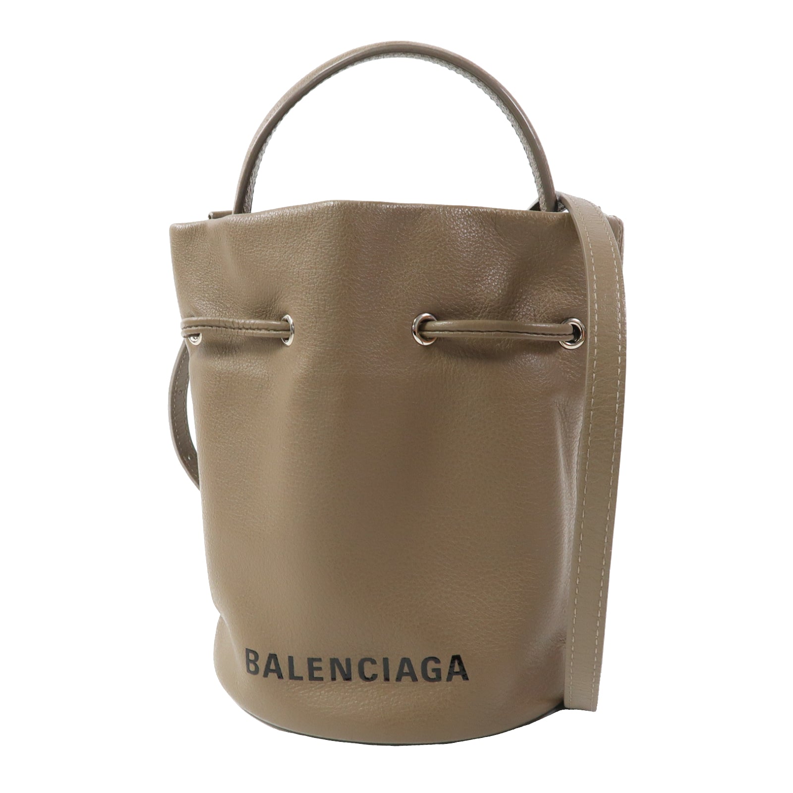 BALENCIAGA 牛皮皮革Everday Drawstring銀扣手挽肩背兩用袋啡色