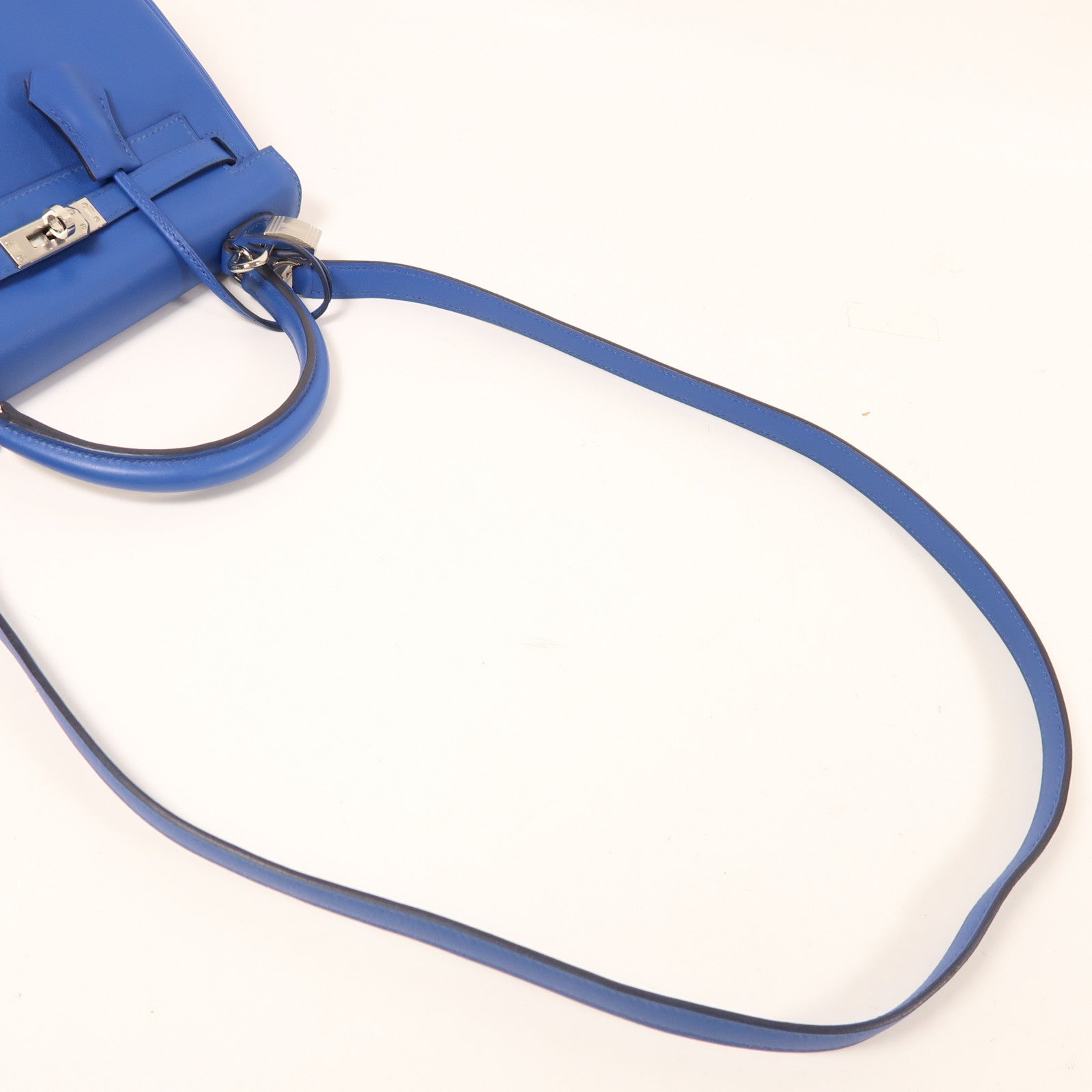 HERMES Swift皮革Kelly 25銀扣手挽肩背兩用袋Bleu France