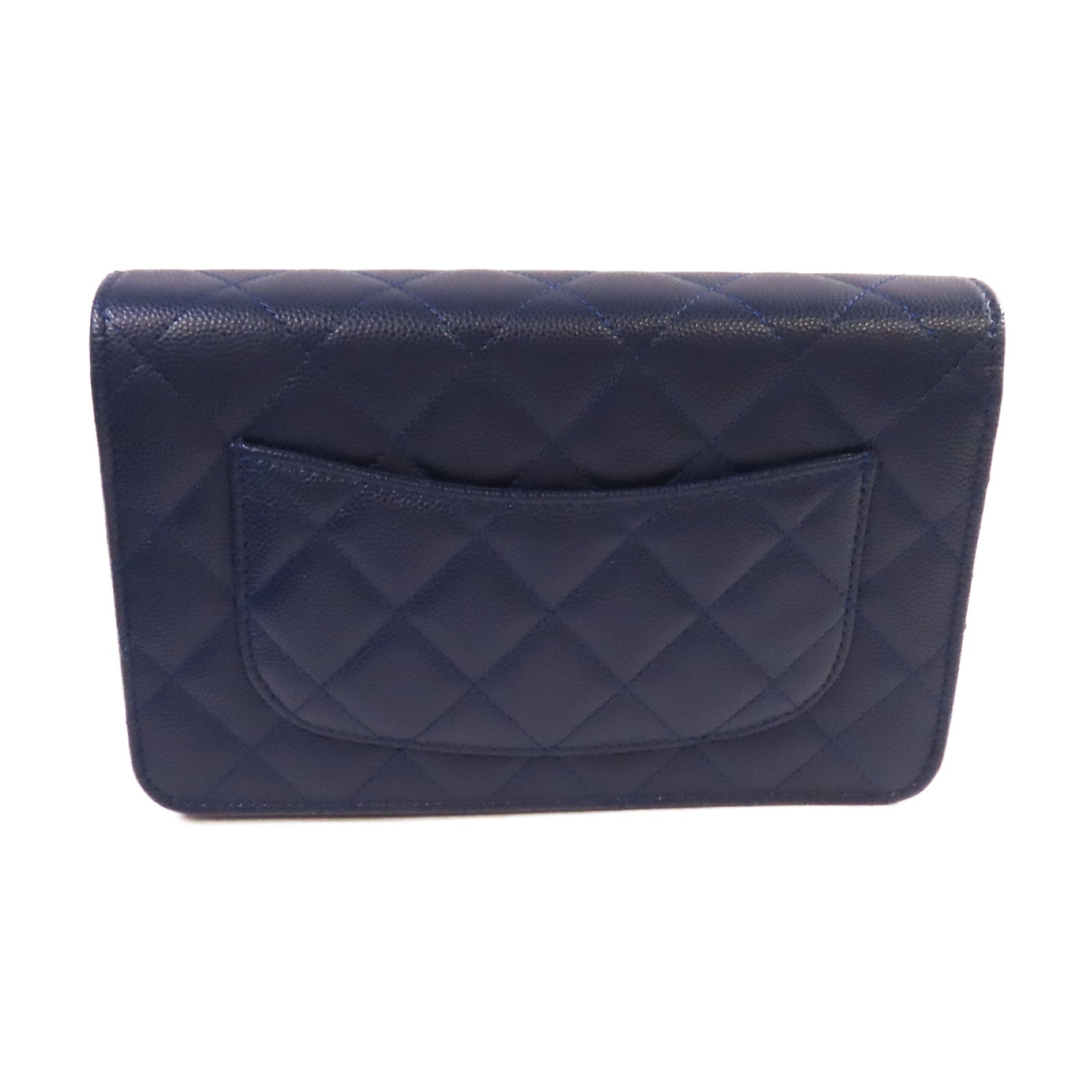 CHANEL 菱格Caviar皮革WOC Wallet On Chain Shoulder Bag銀扣鏈帶肩背袋藍色