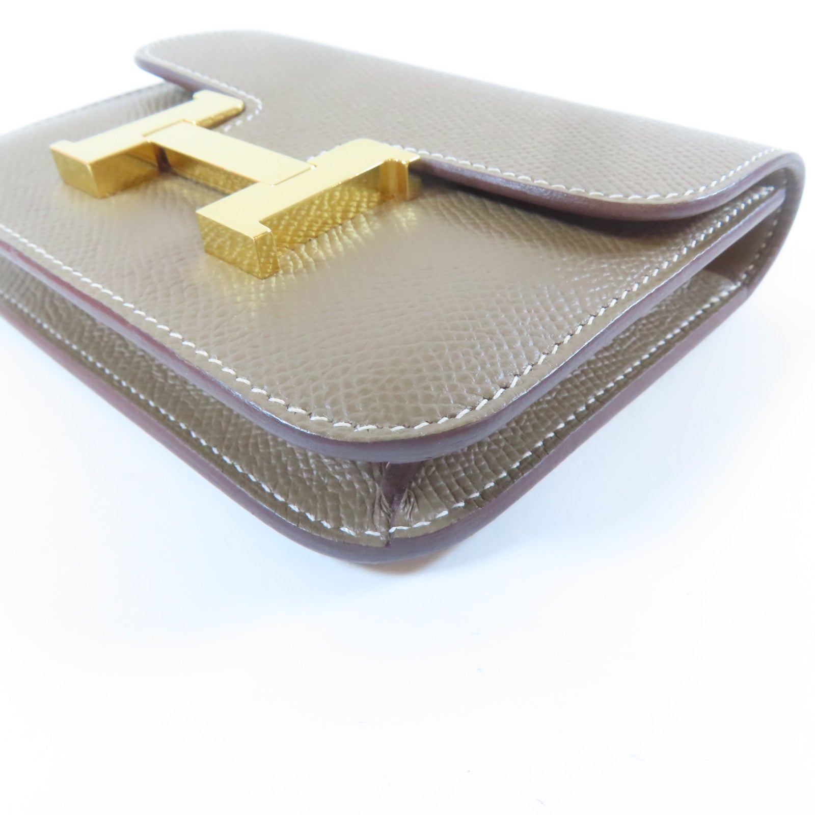 HERMES Epsom皮革Constance Slim金扣錢包大象灰色