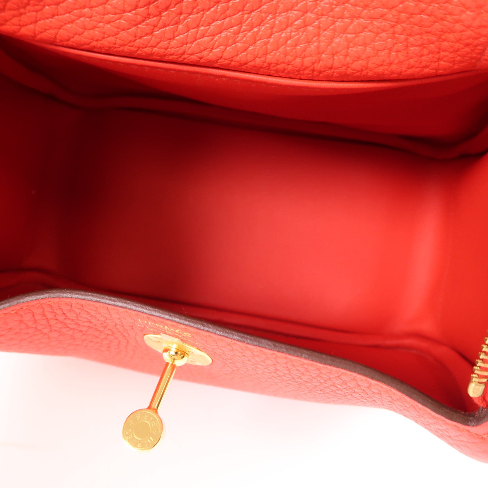HERMES 【激減優惠】Clemence皮革Mini Lindy金扣手挽肩背兩用袋Rouge De Coeur