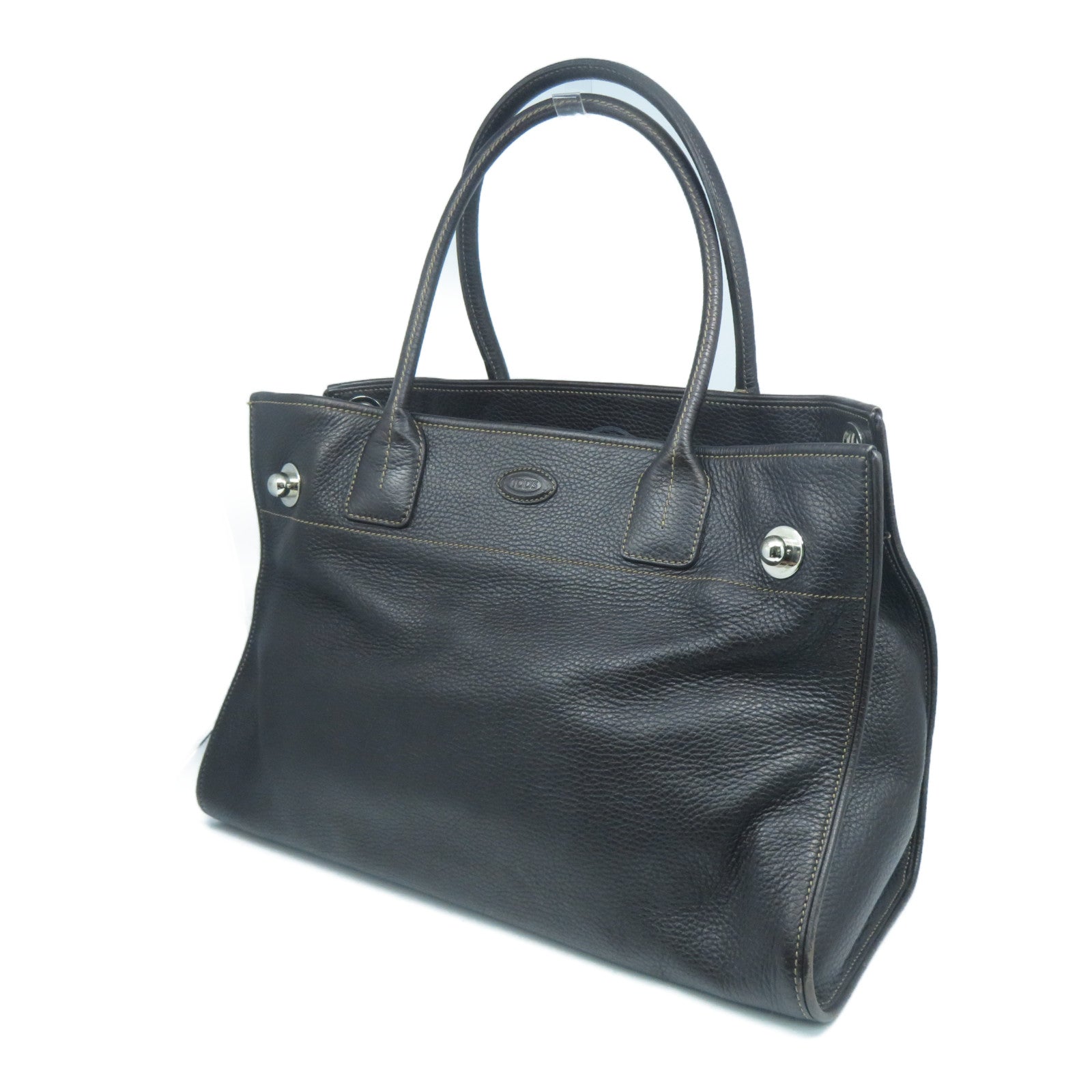 TOD’S 【清倉大減價】牛皮皮革Shoulder Bag銀扣肩背袋啡色