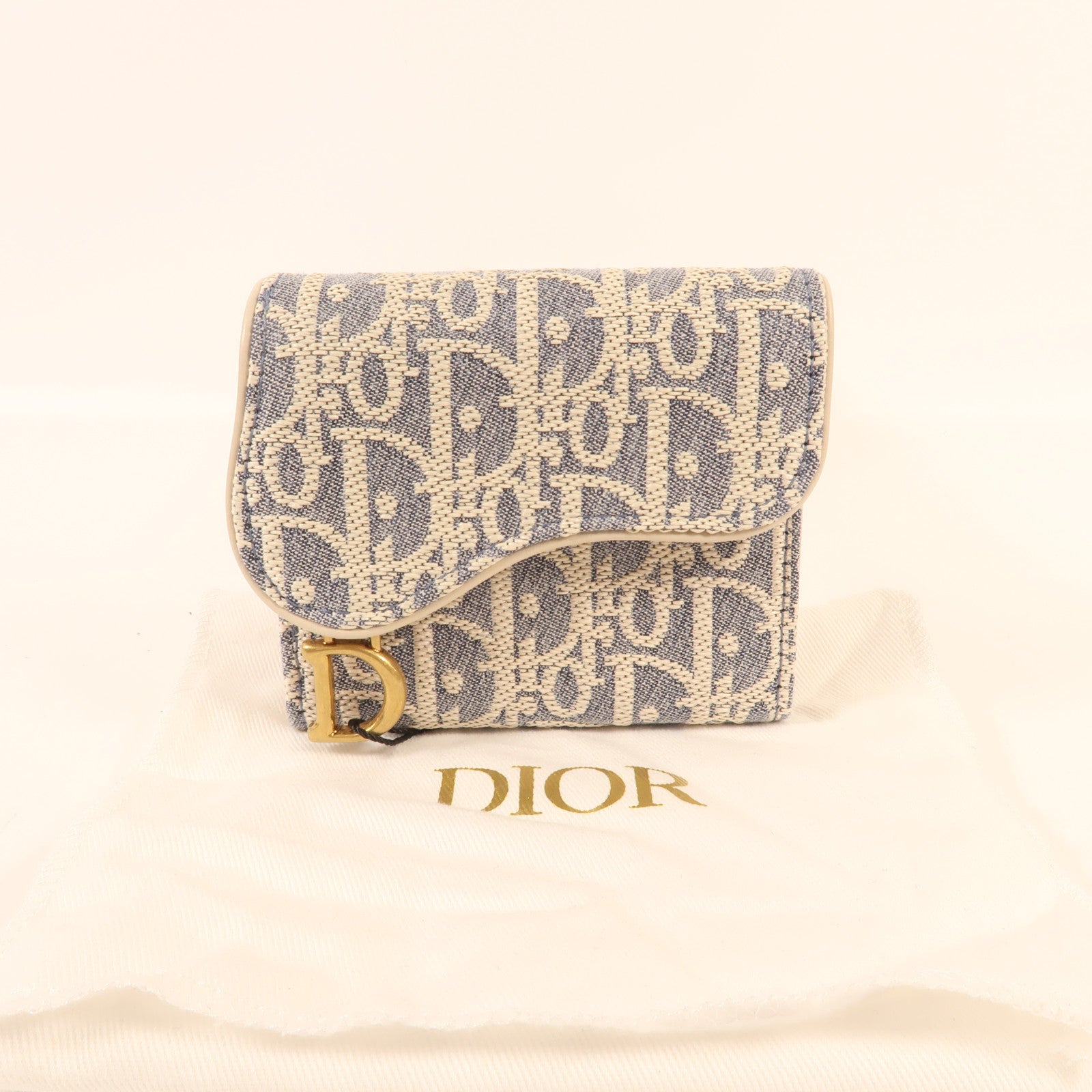 Dior 帆布Saddle Lotus金扣錢包