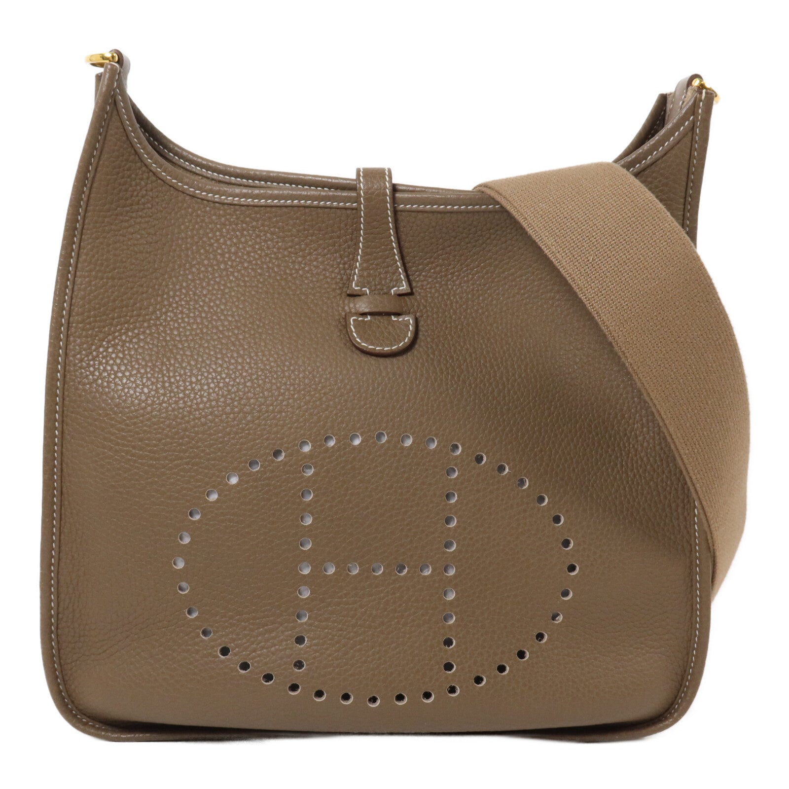 HERMES Clemence皮革Evelyne PM肩背袋Etoupe