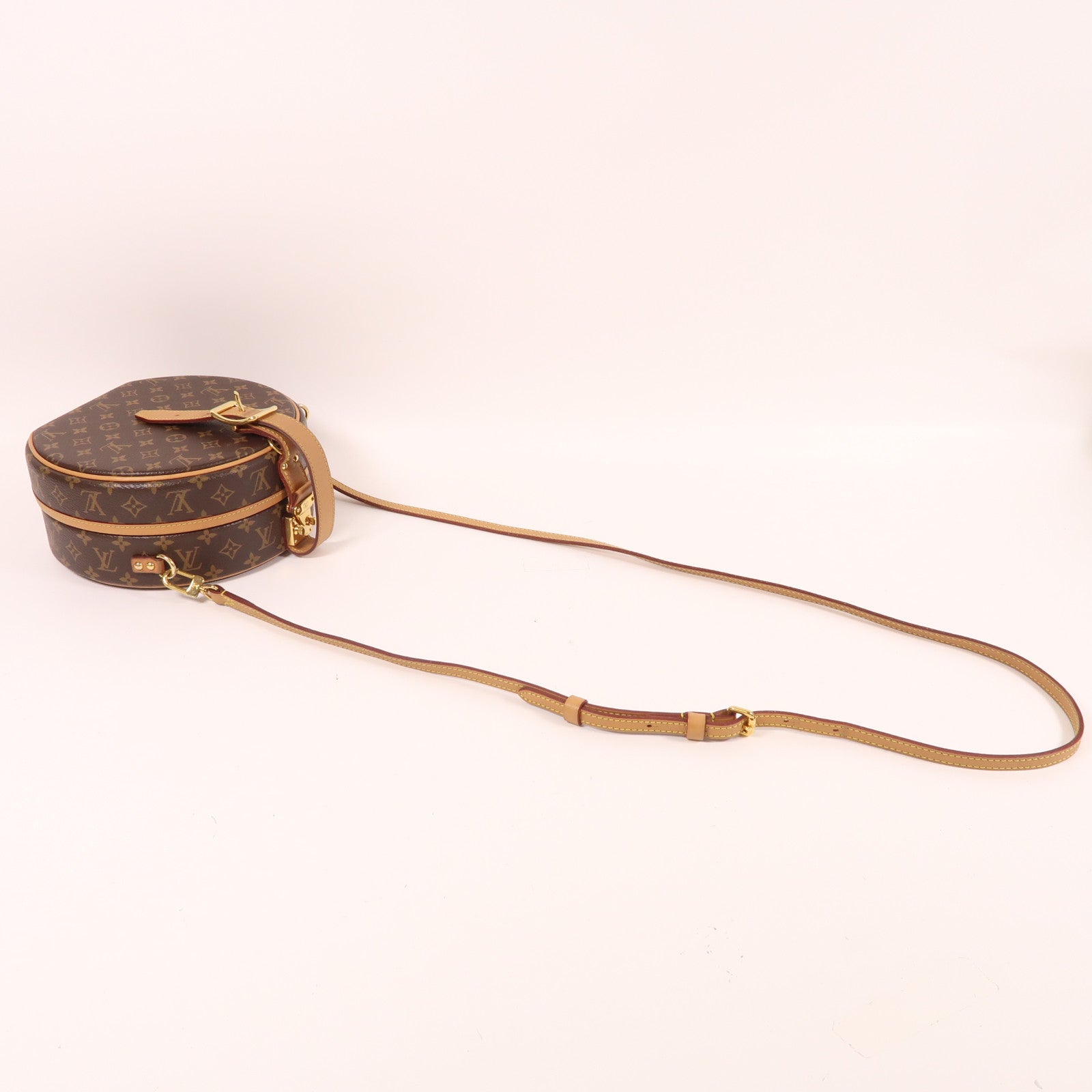 LOUIS VUITTON Monogram Petite Boite Chapeau金扣肩背袋棕色