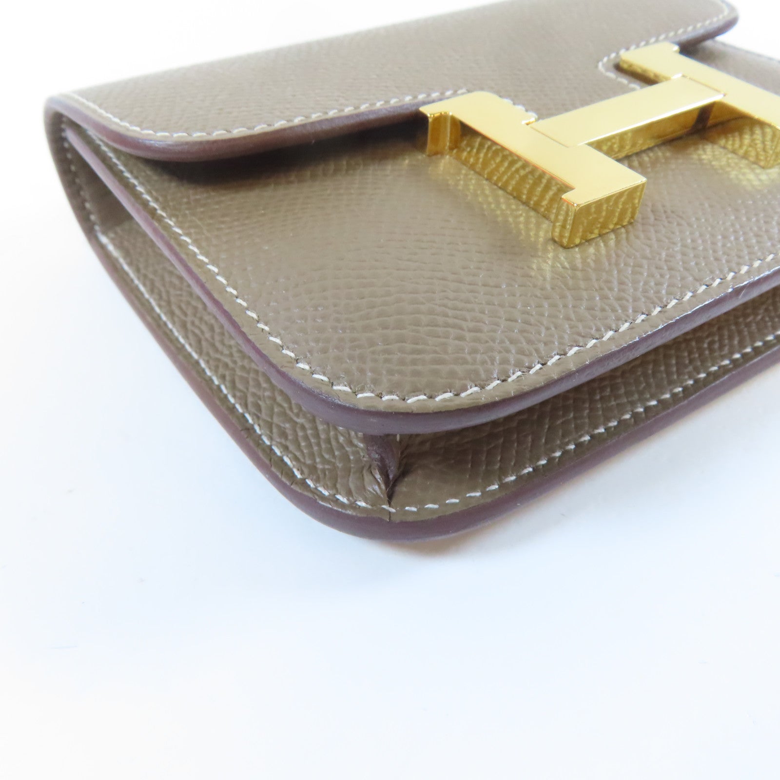 HERMES Epsom皮革Constance Slim金扣錢包大象灰色