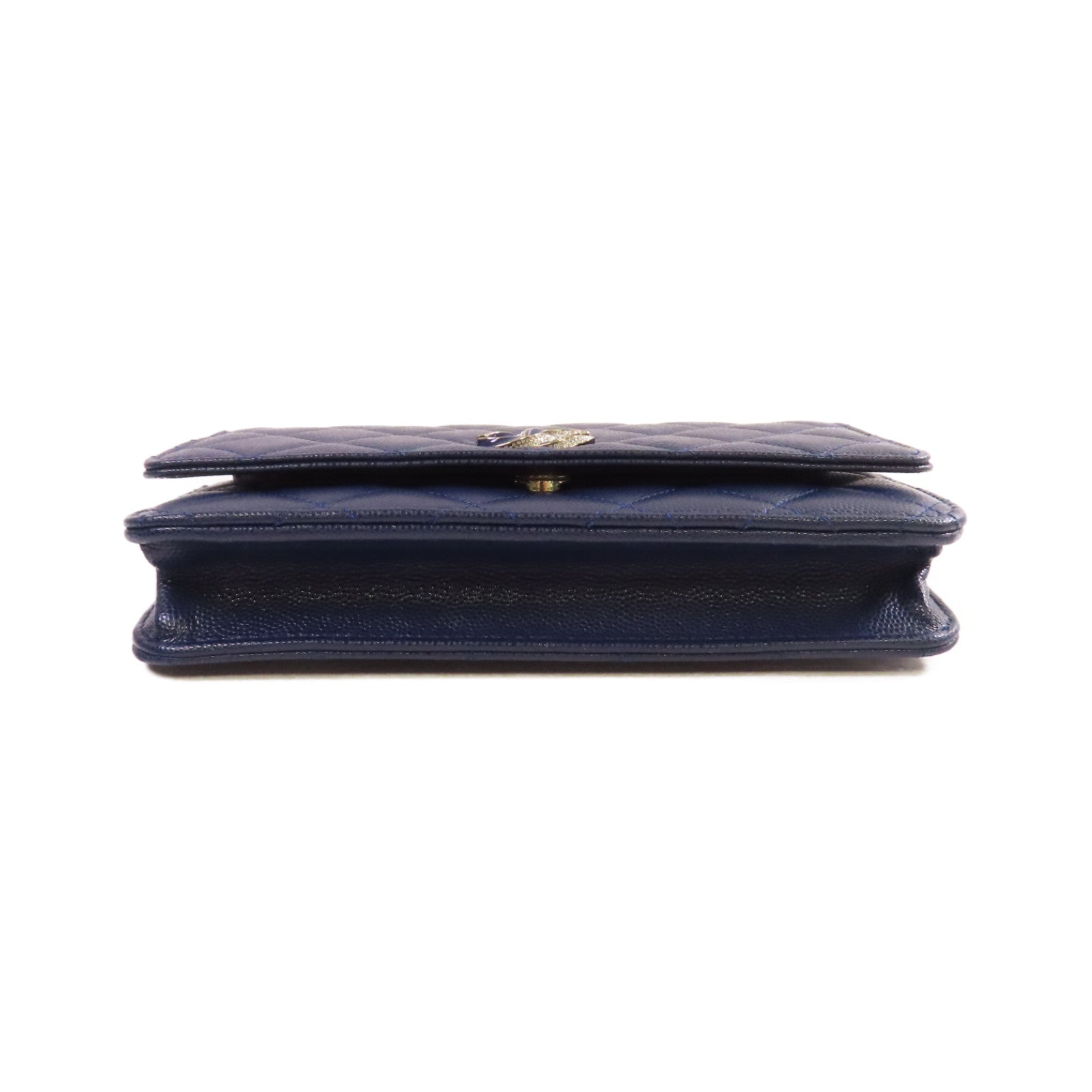 CHANEL 菱格Caviar皮革WOC Wallet On Chain Shoulder Bag銀扣鏈帶肩背袋藍色