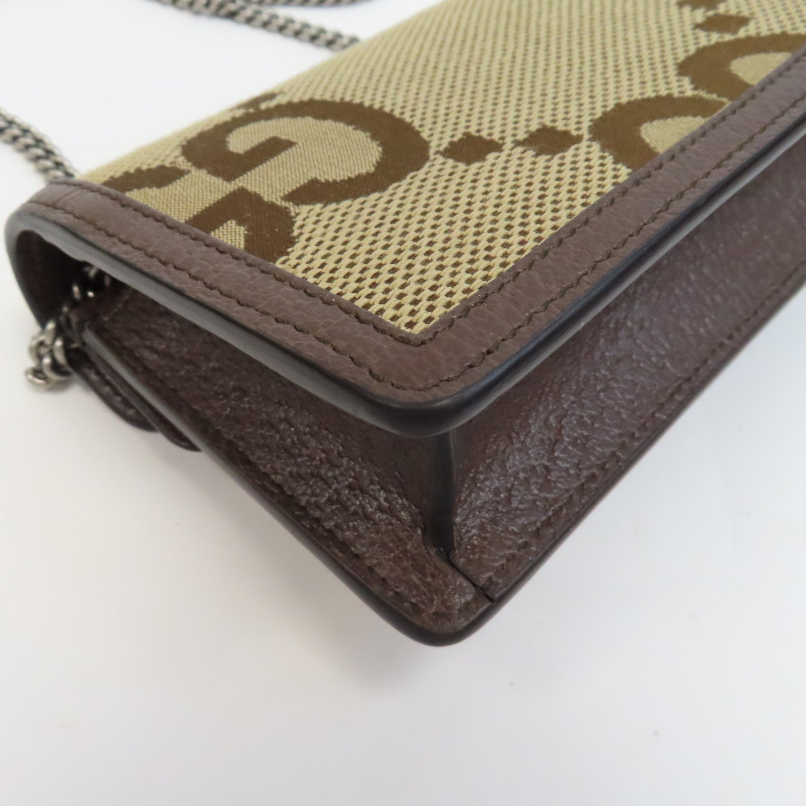 GUCCI 帆布Dionysus Mini銀扣鏈帶肩背袋啡色