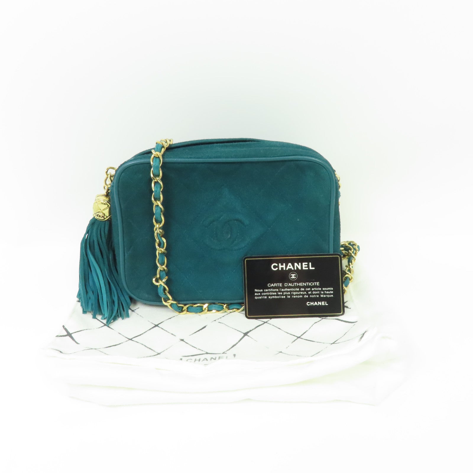 CHANEL 【激減優惠】菱格麂皮皮革Vintage Camera Bag金扣肩背袋綠色
