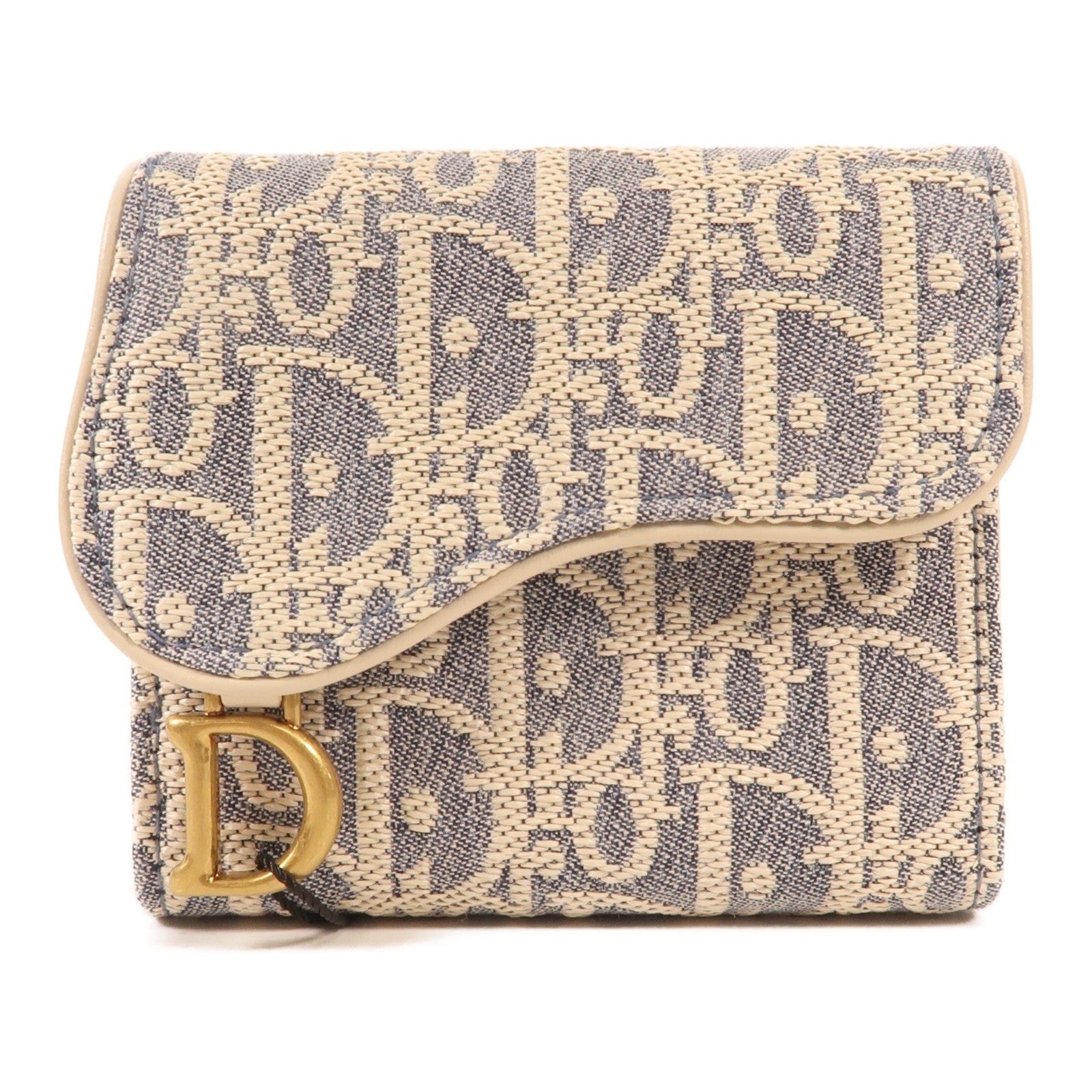 Dior 帆布Saddle Lotus金扣錢包