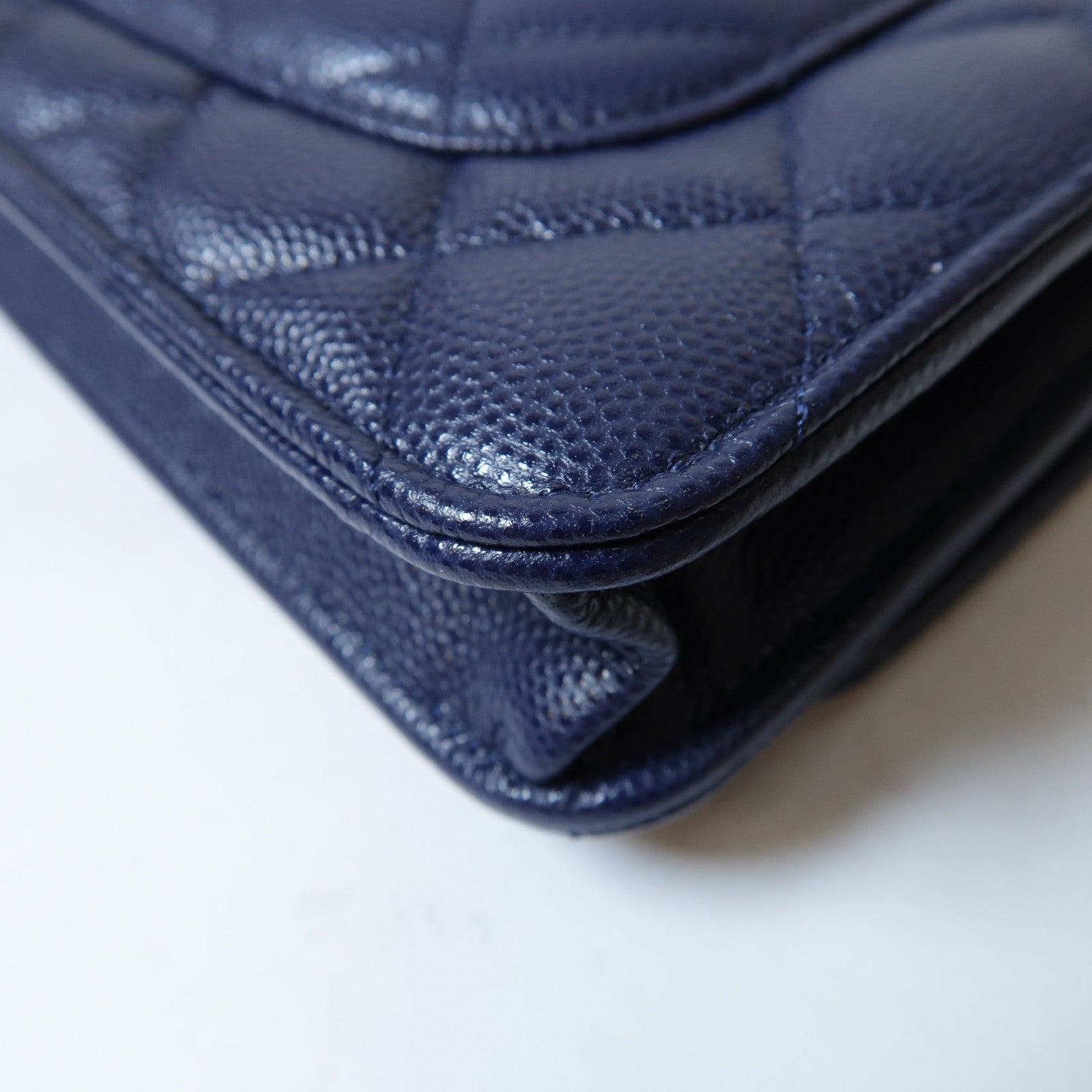 CHANEL 菱格牛皮皮革Wallet On Chain金扣鏈帶肩背袋藍色