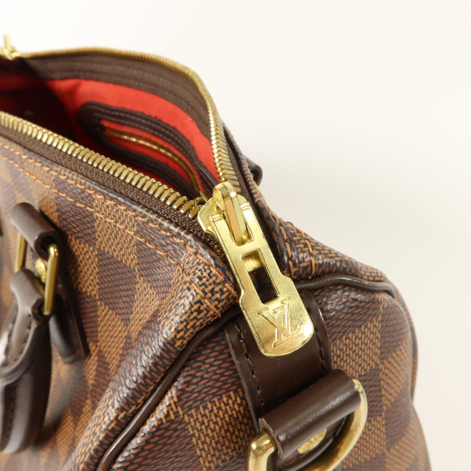 LOUIS VUITTON Damier Speedy Bandouliere 25金扣手挽肩背兩用袋棕色