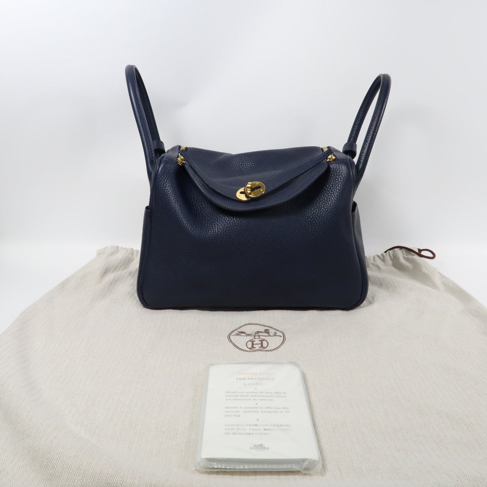 HERMES 【激減優惠】Clemence皮革Lindy 30金扣手挽肩背兩用袋Bleu Nuit/午夜藍色