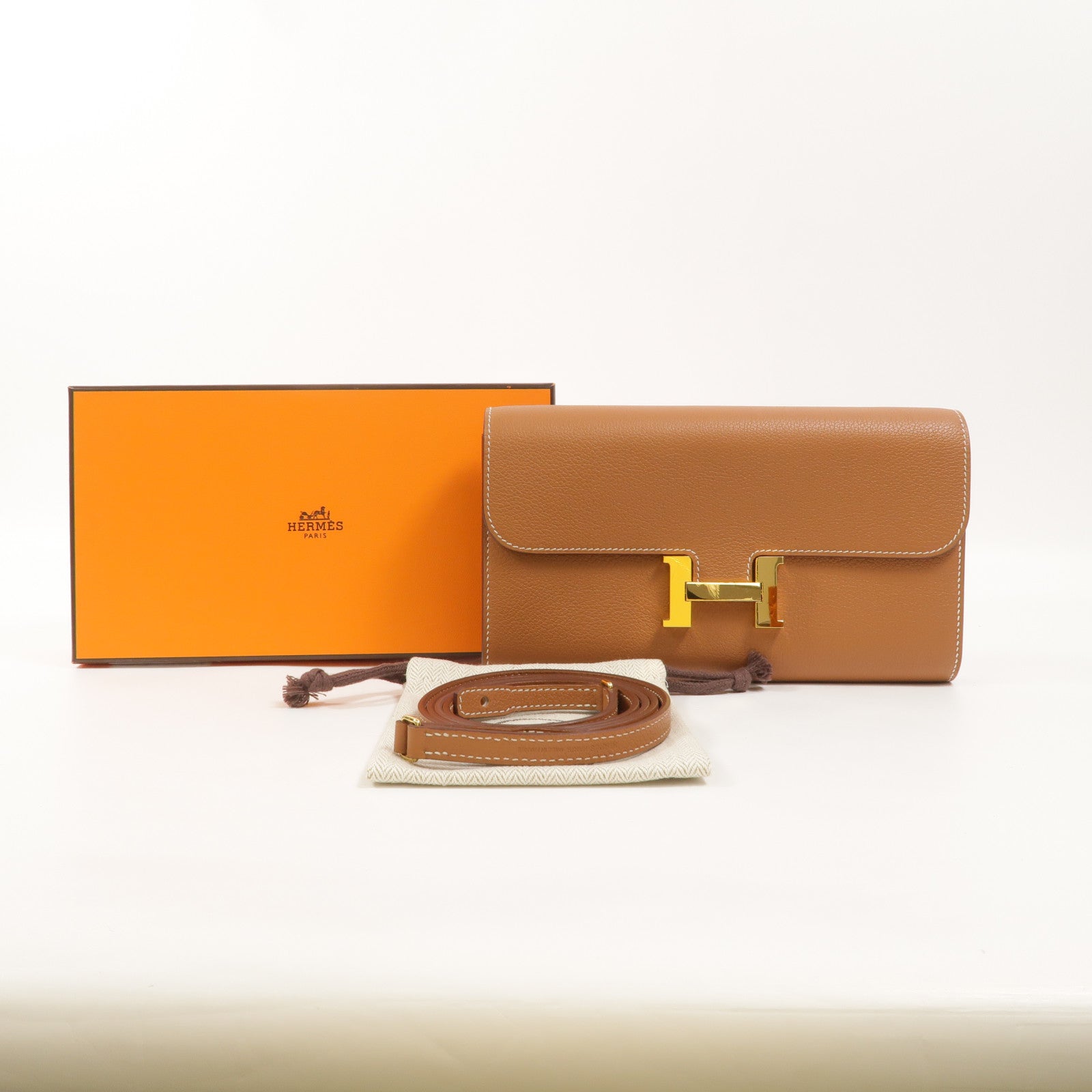 HERMES Evercolor皮革Constance To Go肩背袋Gold