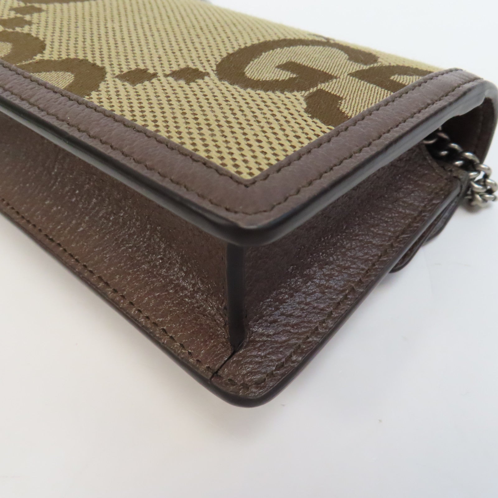 GUCCI 帆布Dionysus Mini銀扣鏈帶肩背袋啡色