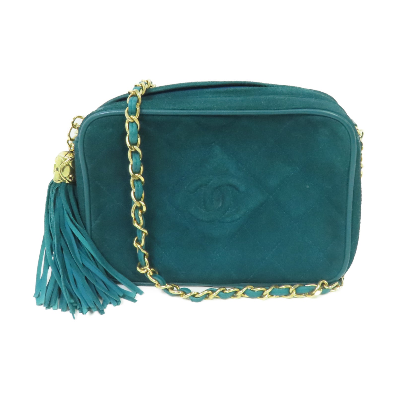 CHANEL 【激減優惠】菱格麂皮皮革Vintage Camera Bag金扣肩背袋綠色