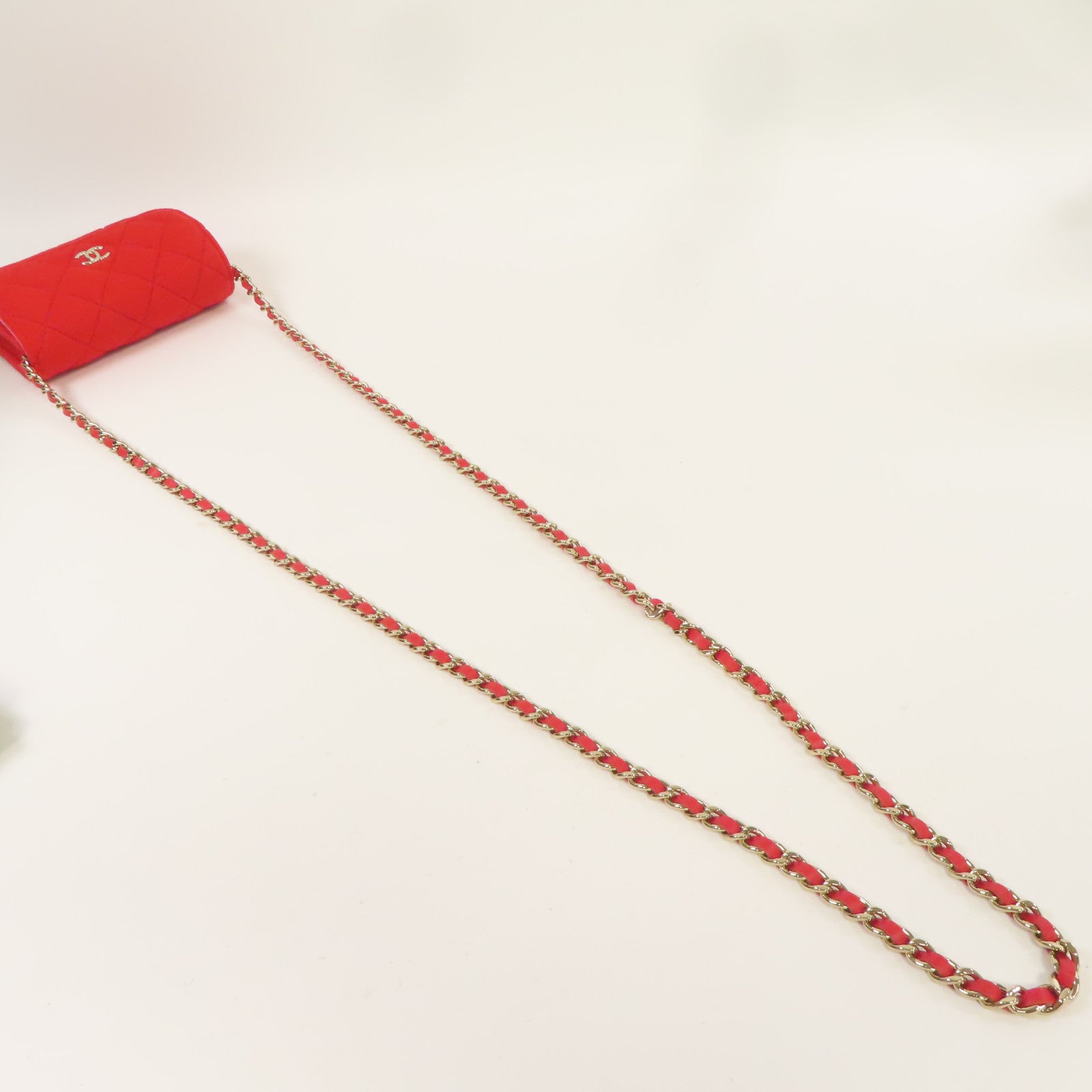 CHANEL 【激減優惠】菱格帆布Chain Shoulder金扣鏈帶肩背袋紅色