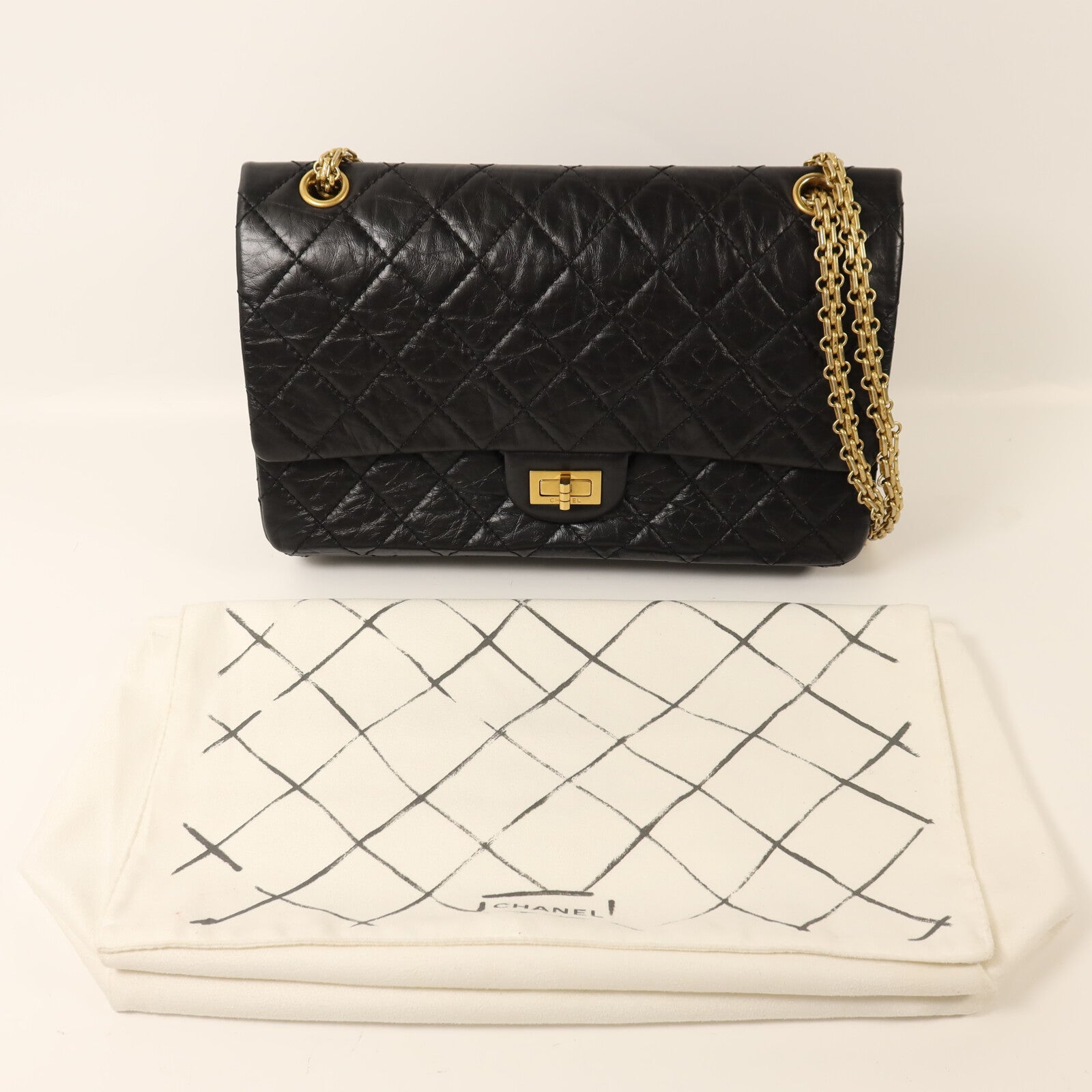 CHANEL 牛皮皮革2.55 Medium金扣鏈帶肩背袋