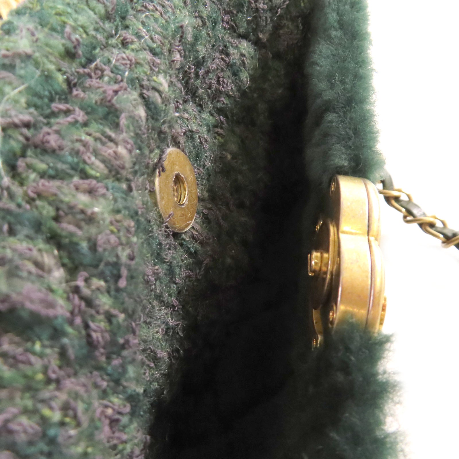CHANEL 菱格斜紋軟呢Chain Shoulder Bag金扣鏈帶肩背袋綠色