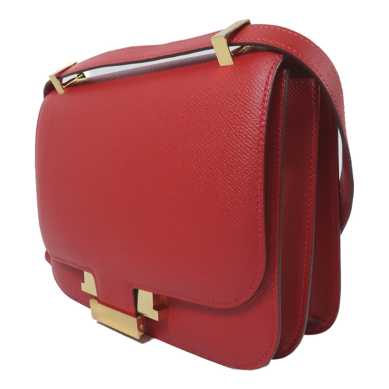 HERMES Epsom皮革Constance 24金扣肩背袋Rouge Casaque