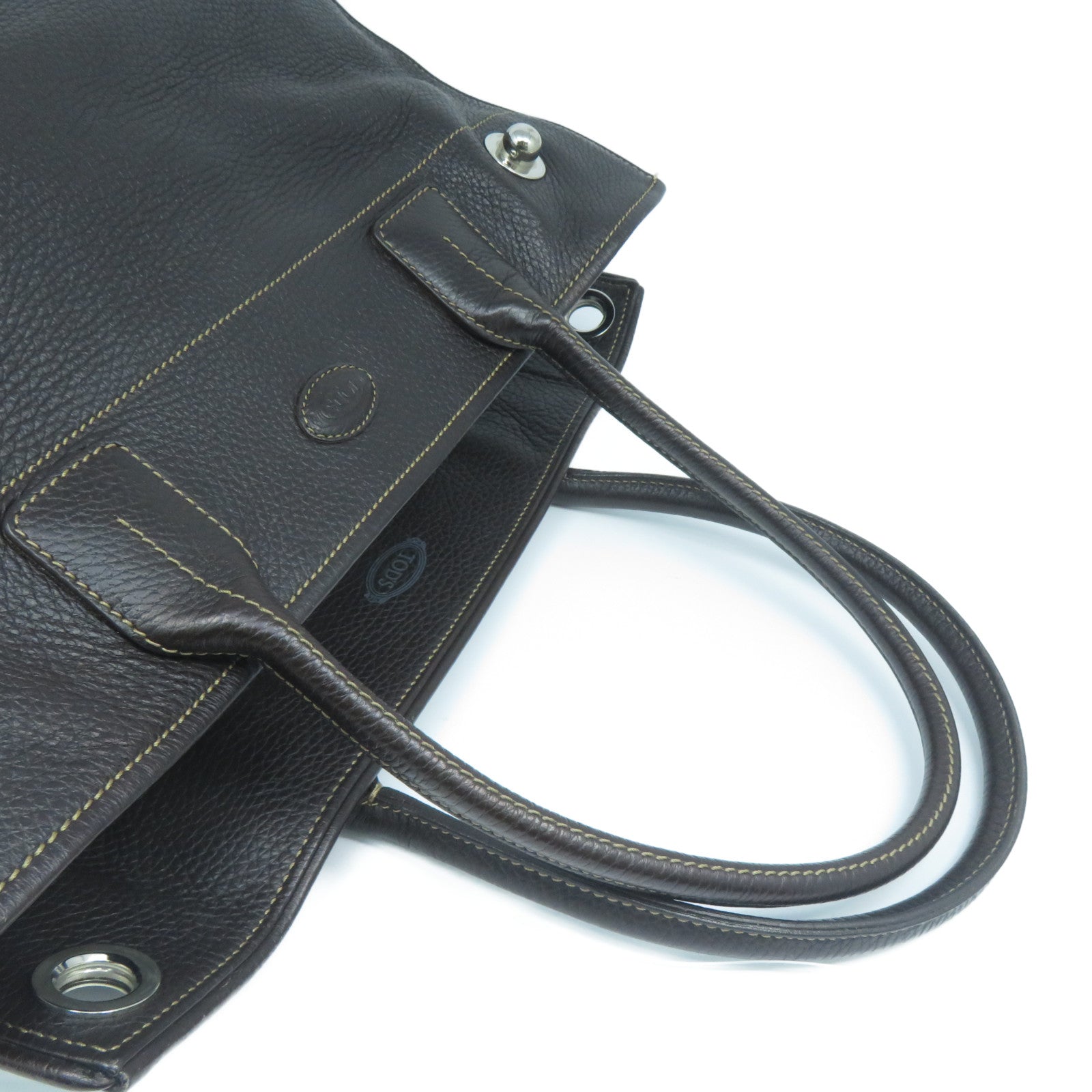 TOD’S 【清倉大減價】牛皮皮革Shoulder Bag銀扣肩背袋啡色