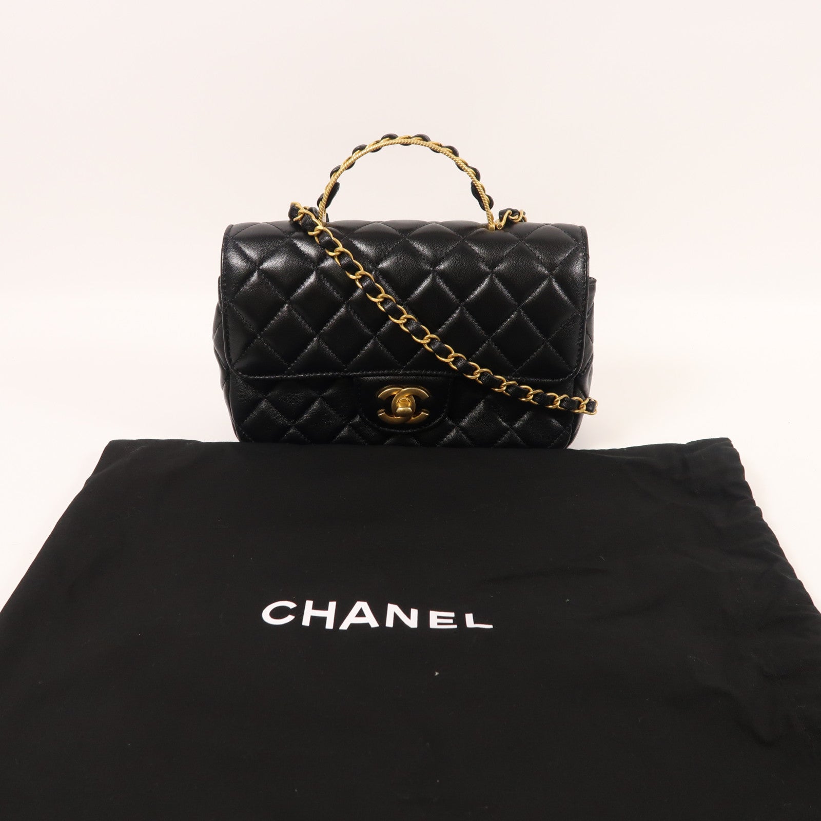 CHANEL 牛皮皮革2 Way Shoulder金扣手挽肩背兩用袋
