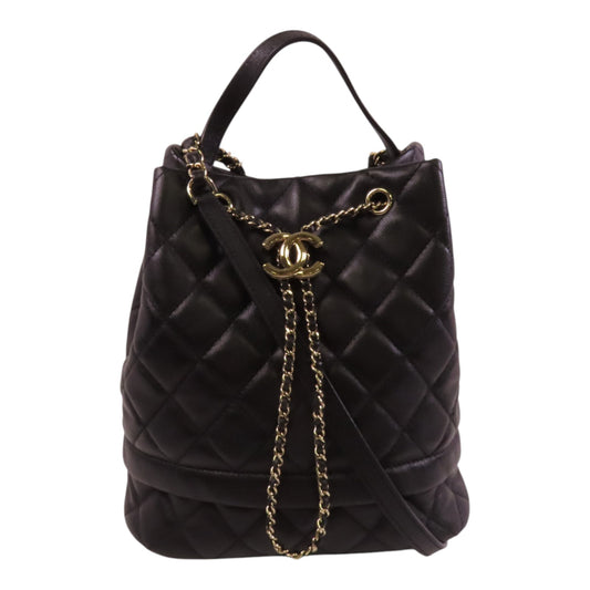 CHANEL 牛皮皮革Bucket Bag金扣鏈帶手挽肩背兩用袋