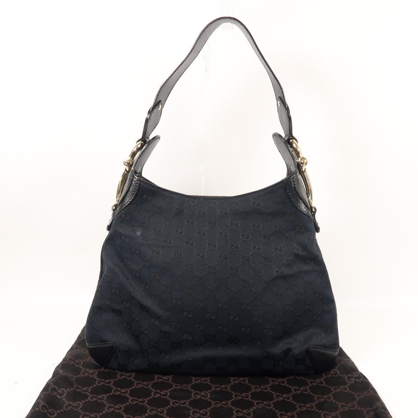 GUCCI 帆布Horsebit Hand Bag銀扣手挽袋黑色