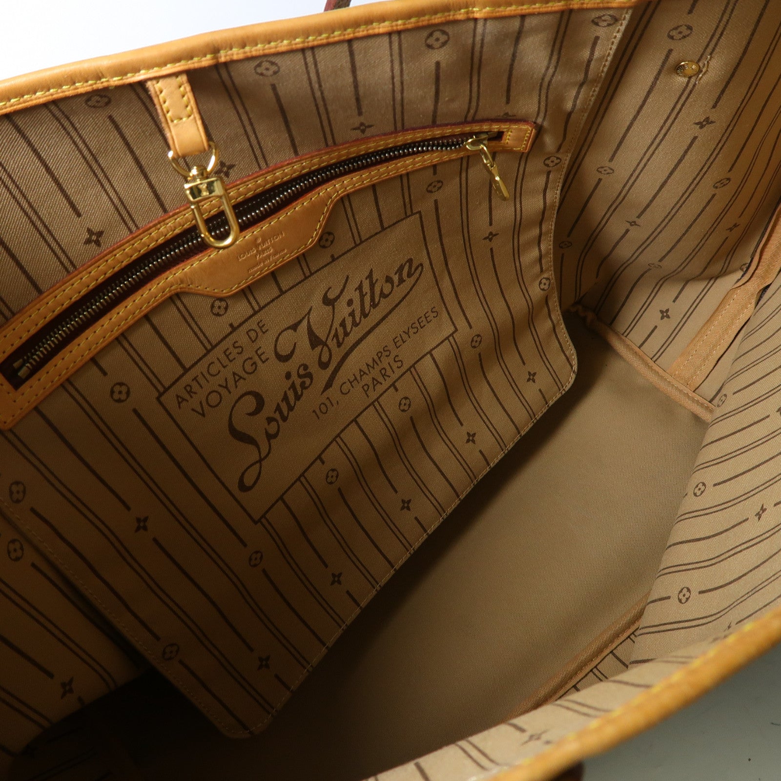 LOUIS VUITTON Monogram Neverfull GM金扣手挽袋啡色