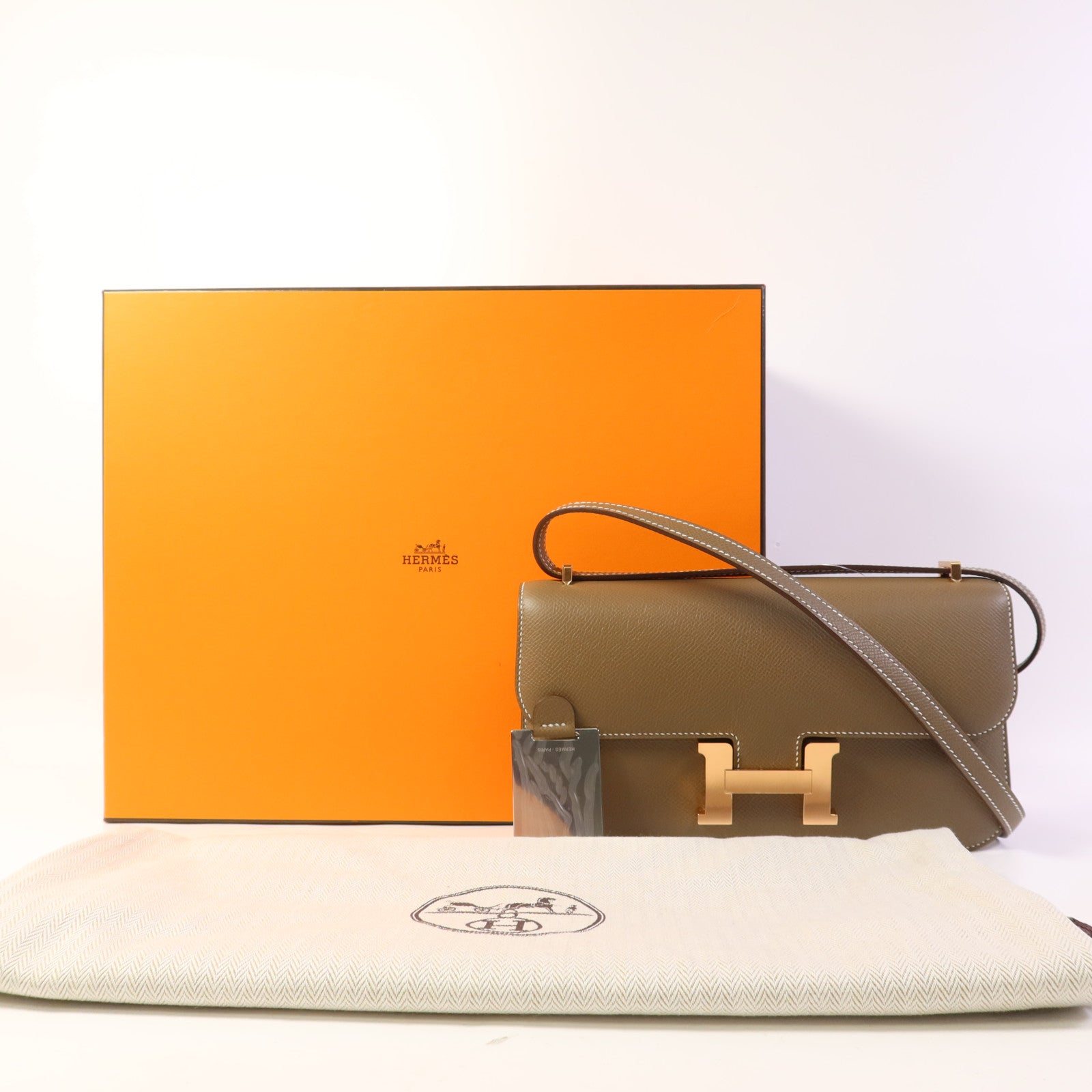 HERMES 【激減優惠】Epsom皮革Constance Elan金扣肩背袋Etoupe