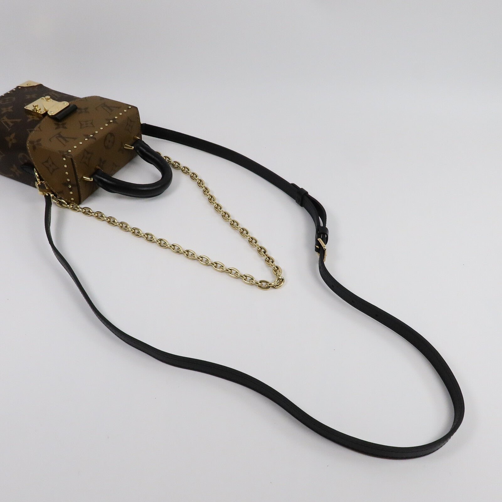 LOUIS VUITTON Monogram/Monogram Reverse Camera Box金扣鏈帶手挽肩背兩用袋