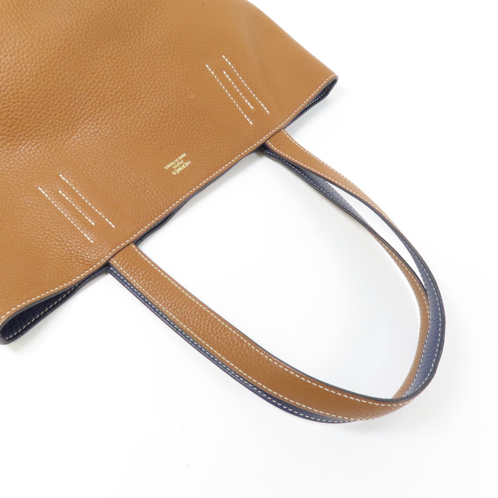 HERMES Clemence皮革Double Sens 28肩背袋Blue Encre/Gold