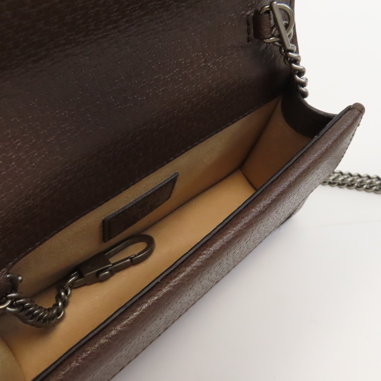 GUCCI 帆布Dionysus Mini銀扣鏈帶肩背袋啡色