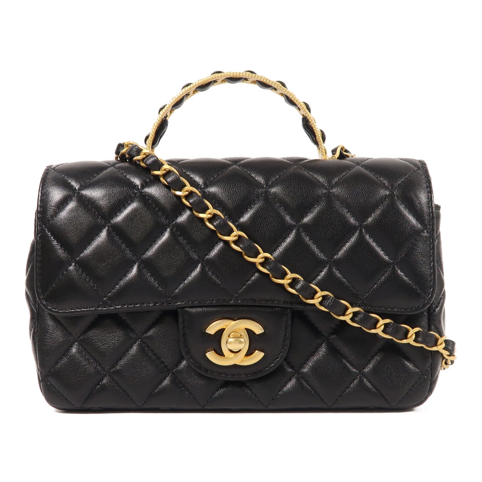 CHANEL 牛皮皮革2 Way Shoulder金扣手挽肩背兩用袋
