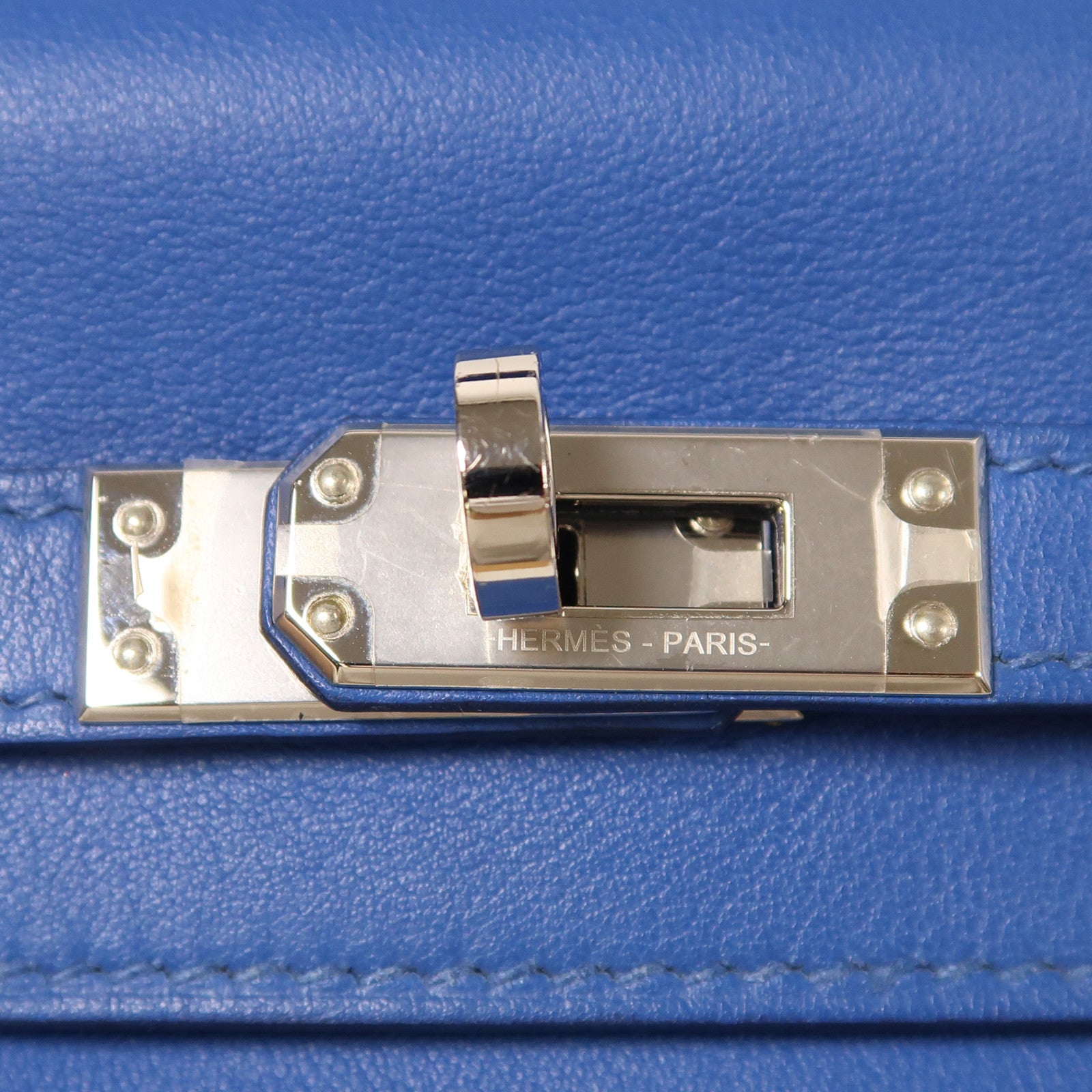HERMES Swift皮革Kelly 25銀扣手挽肩背兩用袋Bleu France