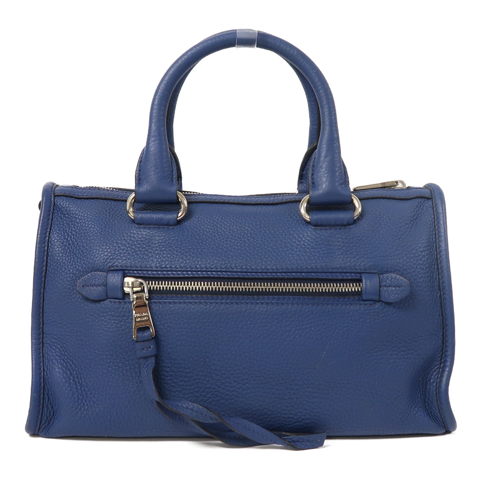 PRADA 牛皮皮革2 Way Shoulder銀扣手挽肩背兩用袋藍色