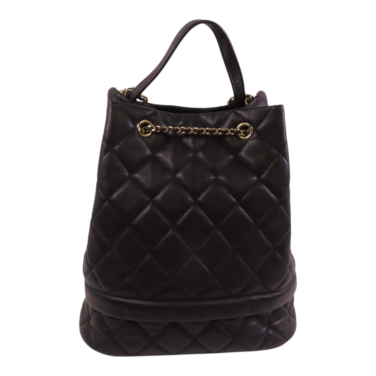 CHANEL 牛皮皮革Bucket Bag金扣鏈帶手挽肩背兩用袋