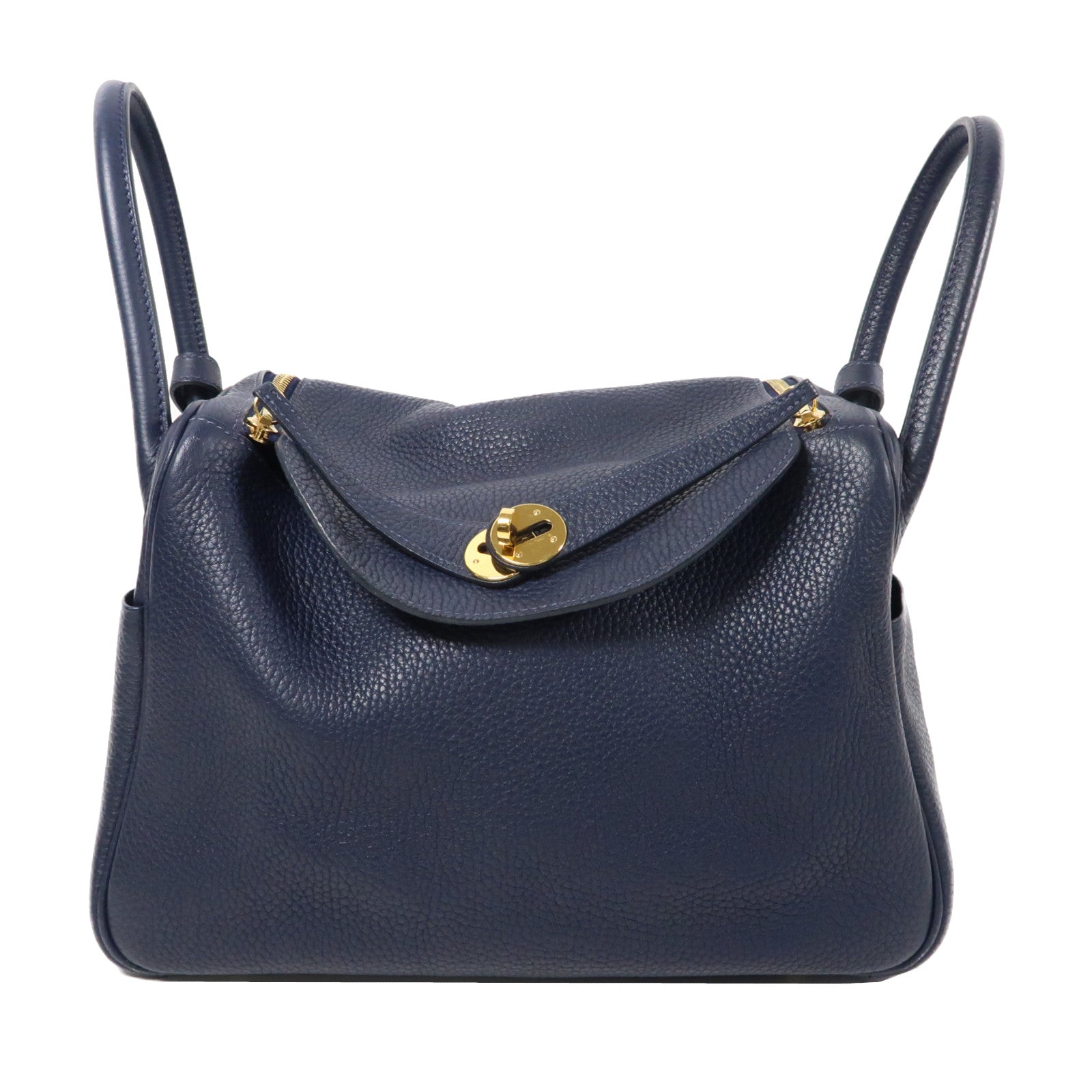 HERMES 【激減優惠】Clemence皮革Lindy 30金扣手挽肩背兩用袋Bleu Nuit/午夜藍色