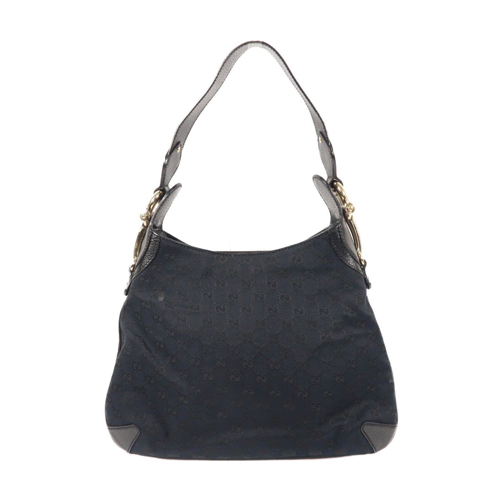 GUCCI 帆布Horsebit Hand Bag銀扣手挽袋黑色