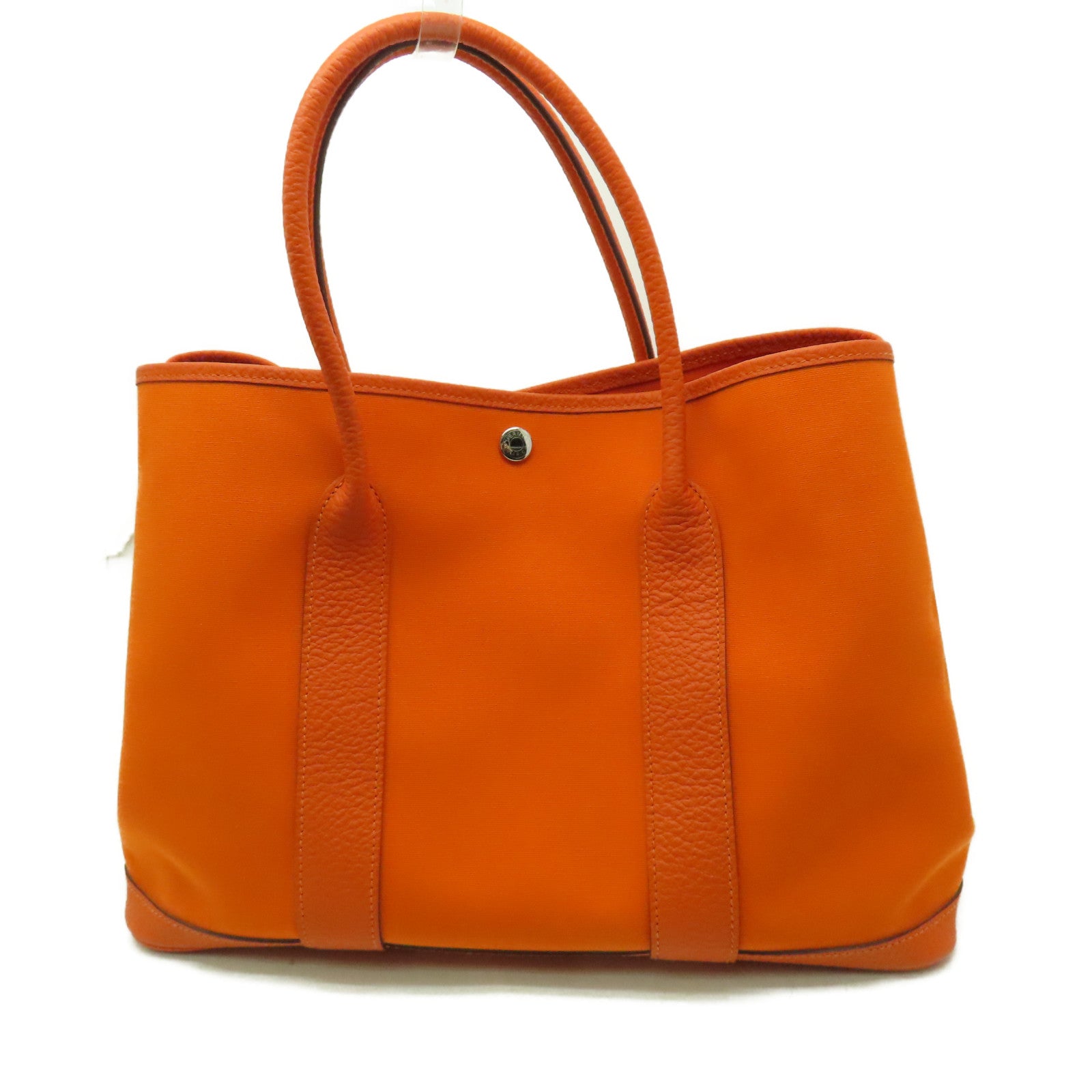 HERMES **【清倉大減價】帆布Garden Party PM銀扣手挽袋橙色