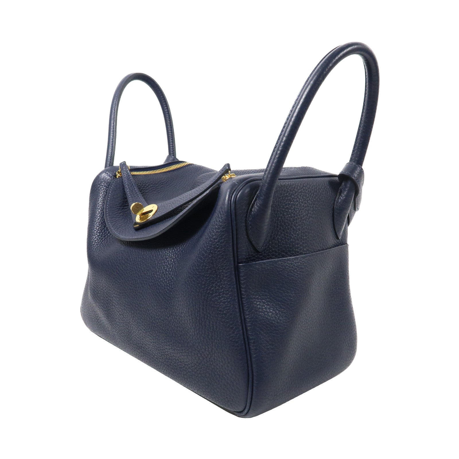 HERMES 【激減優惠】Clemence皮革Lindy 30金扣手挽肩背兩用袋Bleu Nuit/午夜藍色