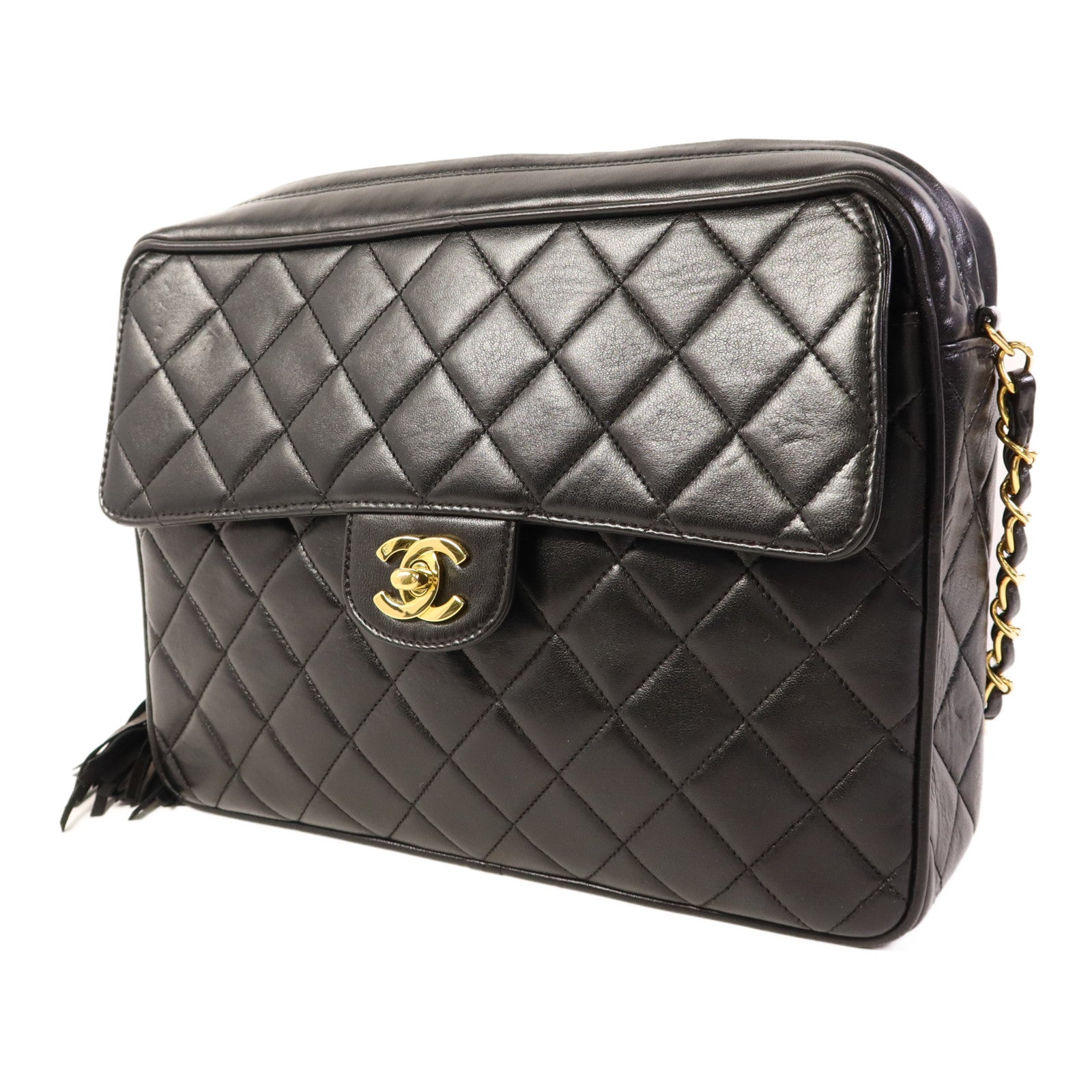 CHANEL 羊皮皮革Chain Shoulder金扣鏈帶肩背袋