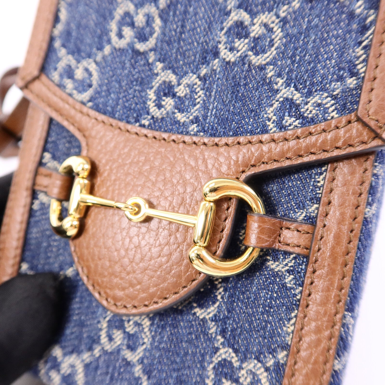 GUCCI 牛仔布/牛皮皮革1955 Horsebit肩背袋