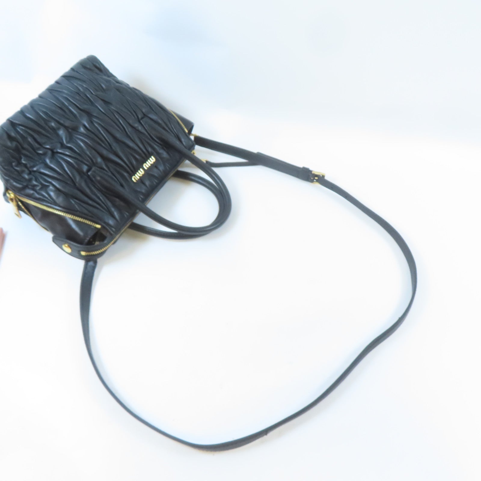 Miu Miu 牛皮皮革2 Way Shoulder Bag金扣手挽肩背兩用袋黑色