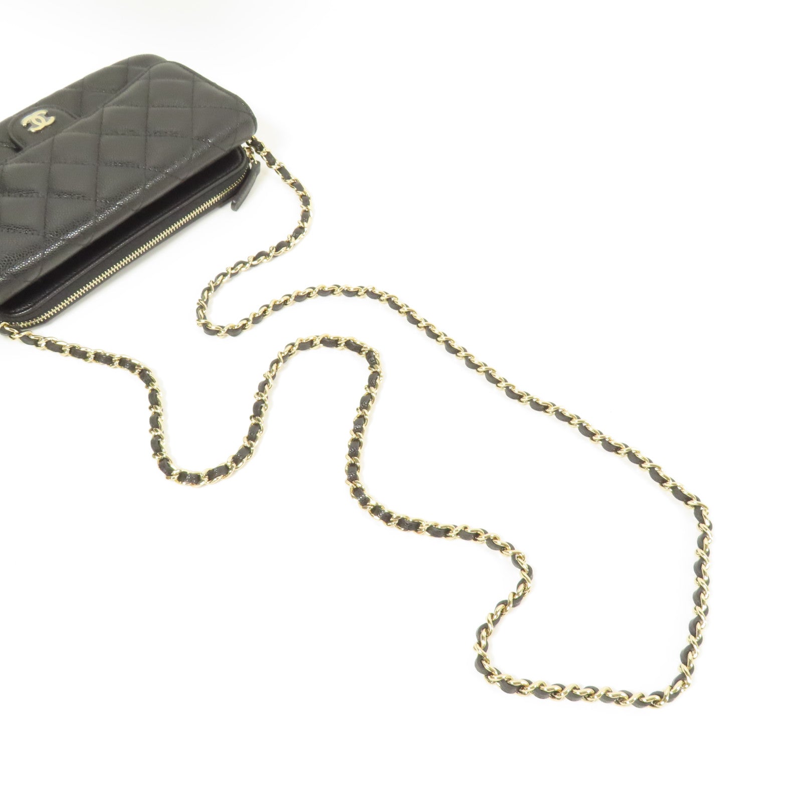 CHANEL 牛皮皮革Chain Shoulder金扣鏈帶肩背袋