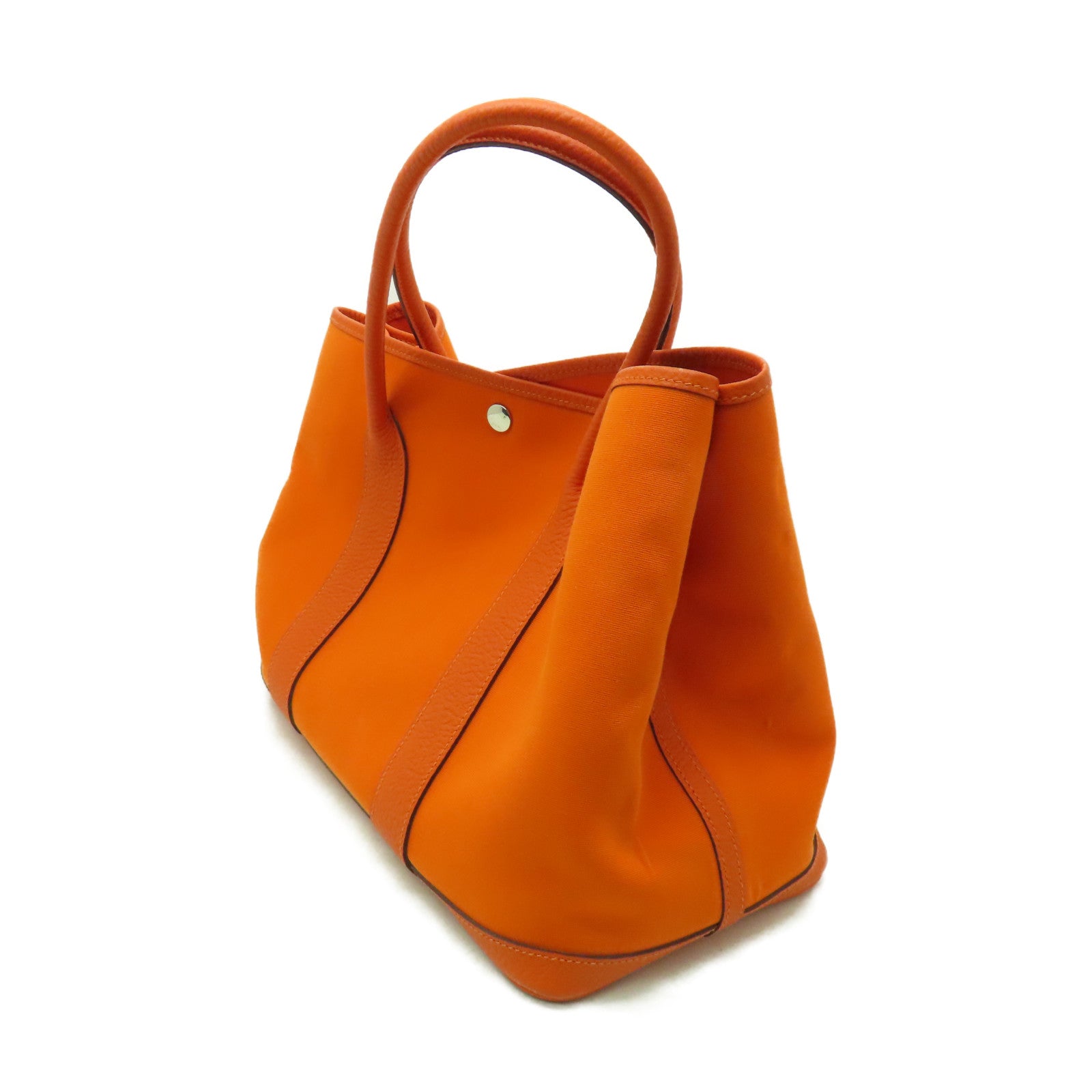 HERMES **【清倉大減價】帆布Garden Party PM銀扣手挽袋橙色