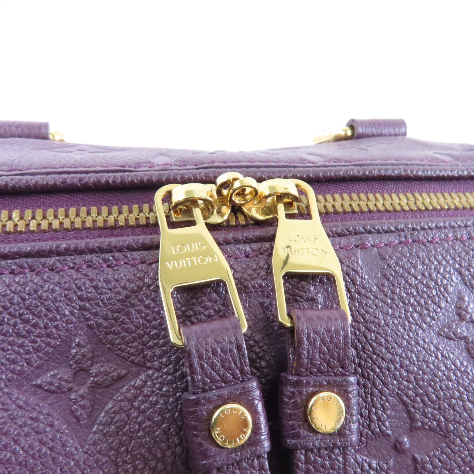 LOUIS VUITTON Monogram Empreinte Bandolier Speedy 25金扣手挽肩背兩用袋紫色